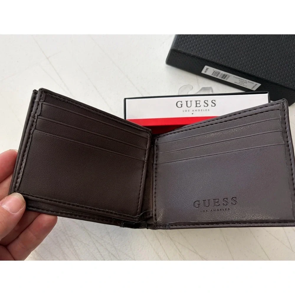 Guess Mens Wallet Bi-Fold w/ Wing Brown Leather - 13 Card Slots & Valet Box NIB
